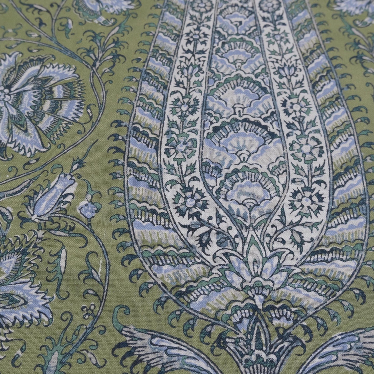 Green Botanical Paisley Fabric Tree Of Life Design