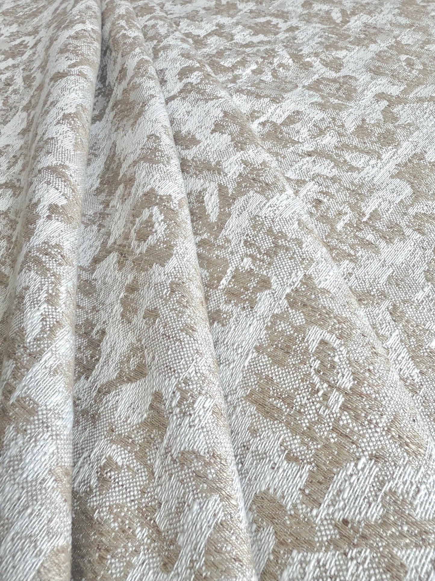 Lunara Oat Beige Woven Floral Damask Fabric- Luxury Upholstery & Table Linen