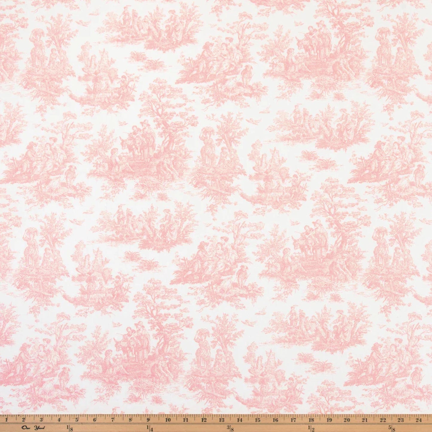 Coquette Pink Toile and Gingham Fabric – Romantic Cotton Blend by the Yard for Curtains, Pillows & Cottagecore Decor