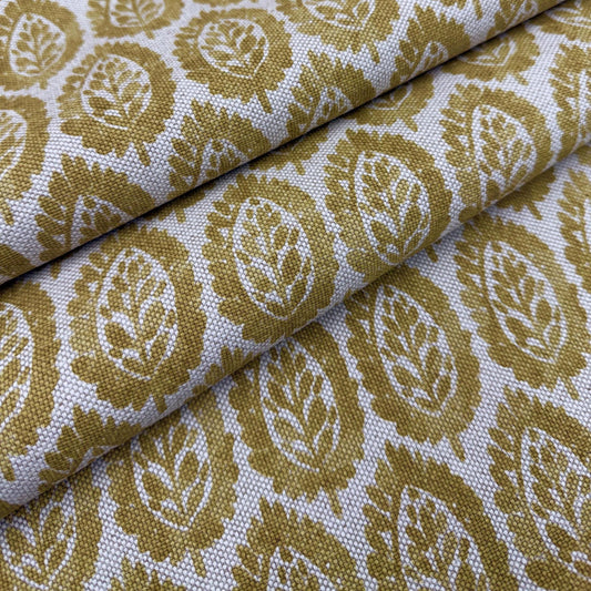 Yellow Leaf Pattern Fabric Botanical Print Cotton Drapery Curtain Textile by the Yard English Cottage Home Decor Accent Upholstery Material