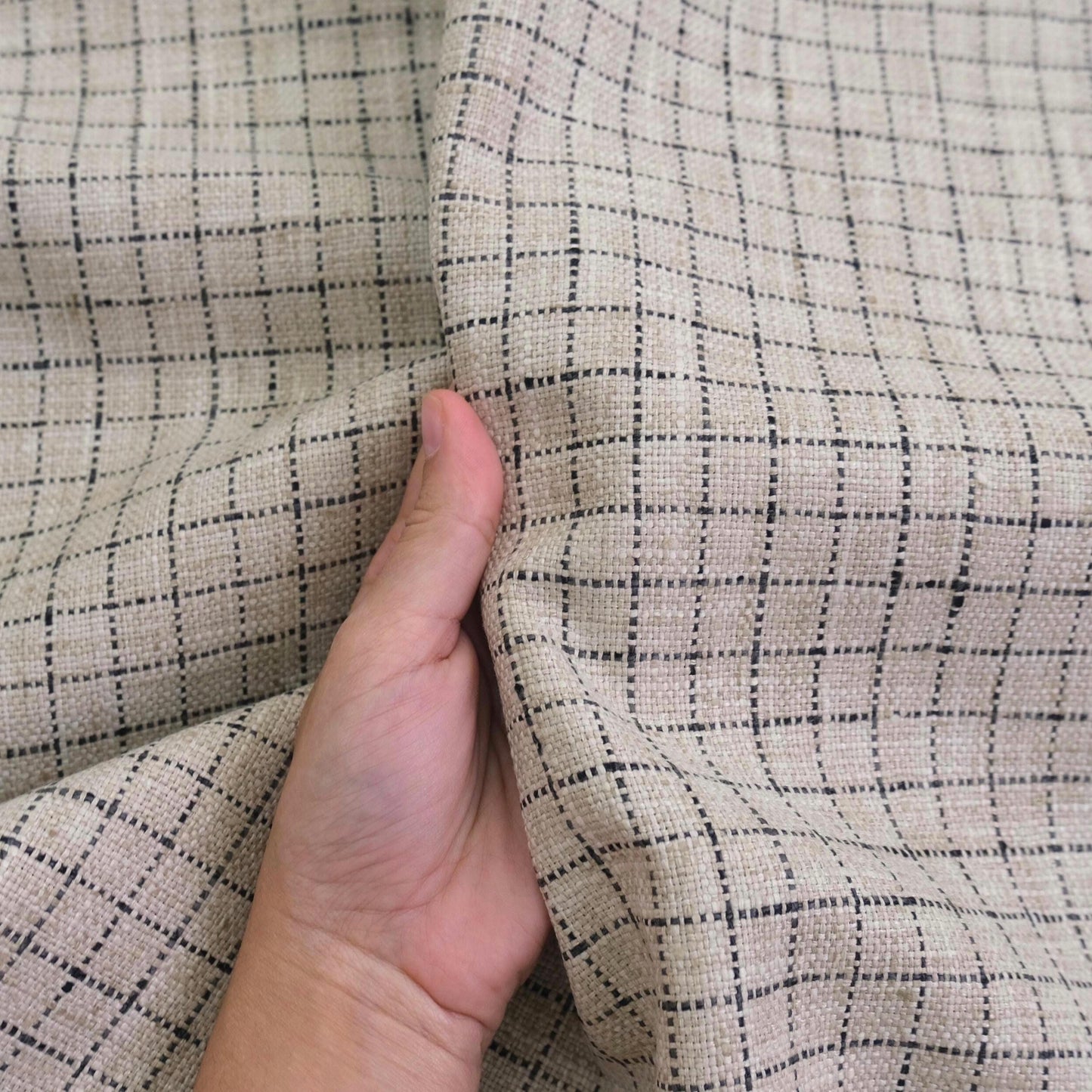 Beige Windowpane Fabric by the Yard Small Scale