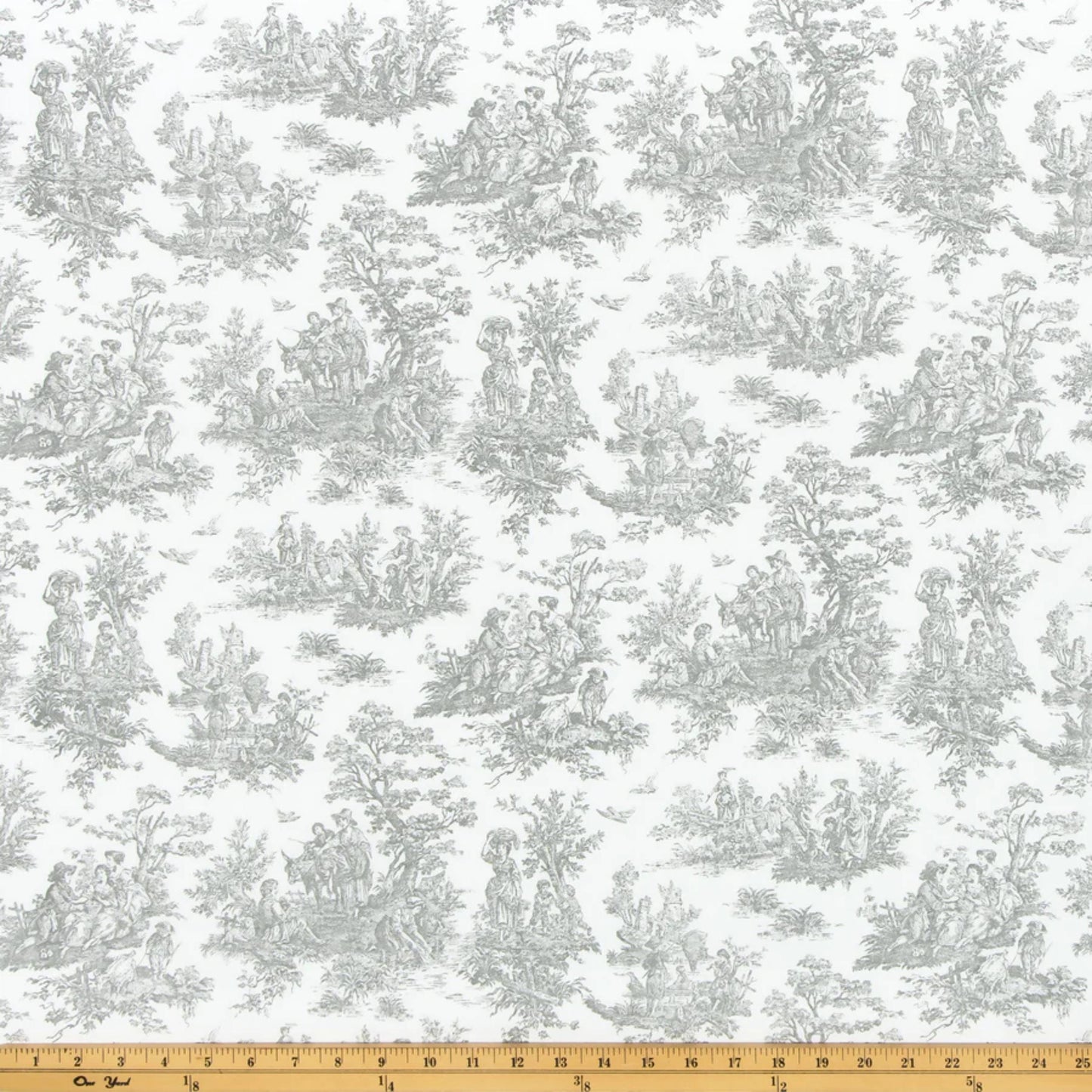 Gray Toile Gingham Fabric- Neutral Vintage Nursery Quilt Fabric