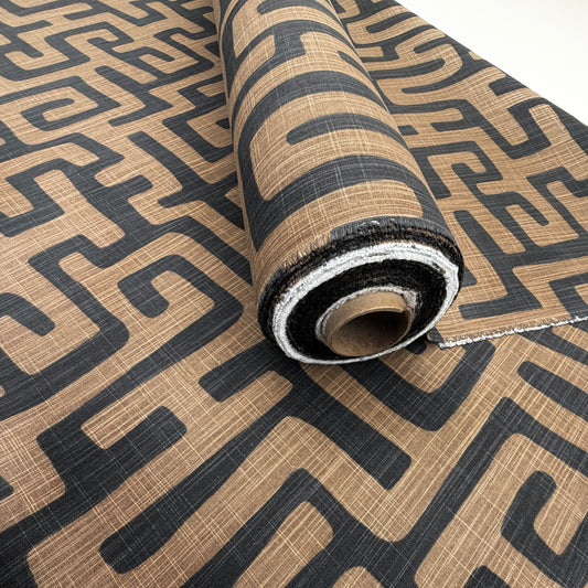 Geometric Fabric Brown Black Abstract Maze Canvas by Yard