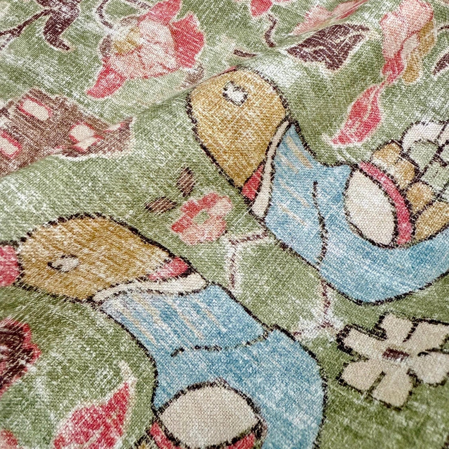 Elysian Pistachio Green Bird Pattern Cotton Fabric- Floral Home Decor
