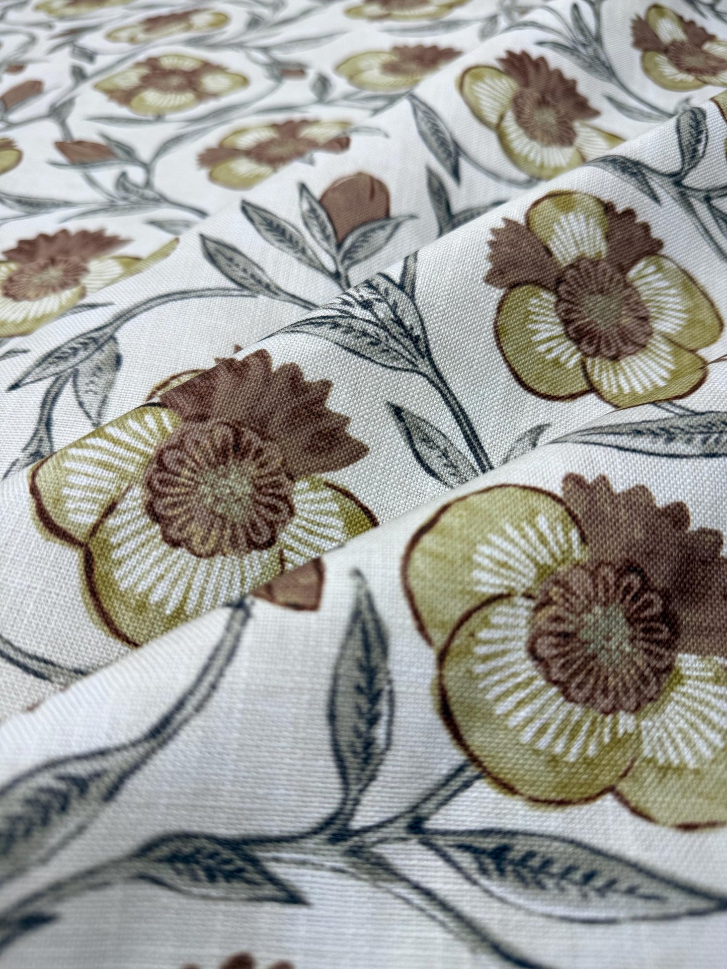 Aveline Turmeric Rust Yellow Floral Print Fabric- Designer Window Drapery & Upholstery