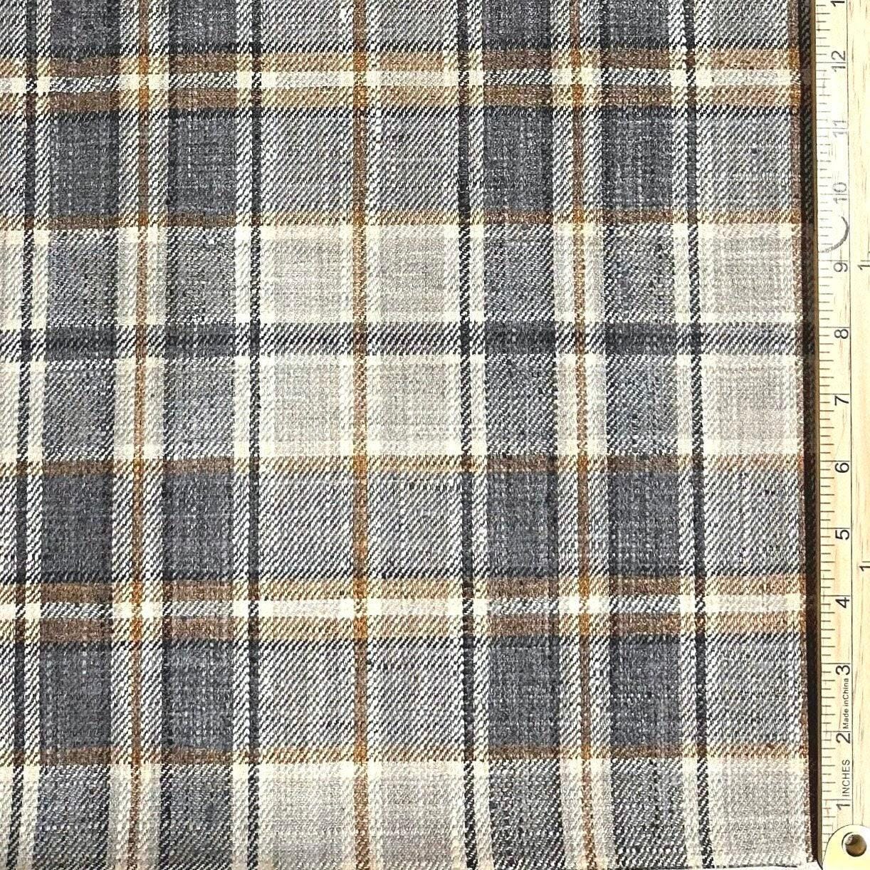 Archie Charcoal & Gold Tartan Plaid Fabric – 100% Recycled Polyester by the Yard for Upholstery, Pillows & Farmhouse Decor