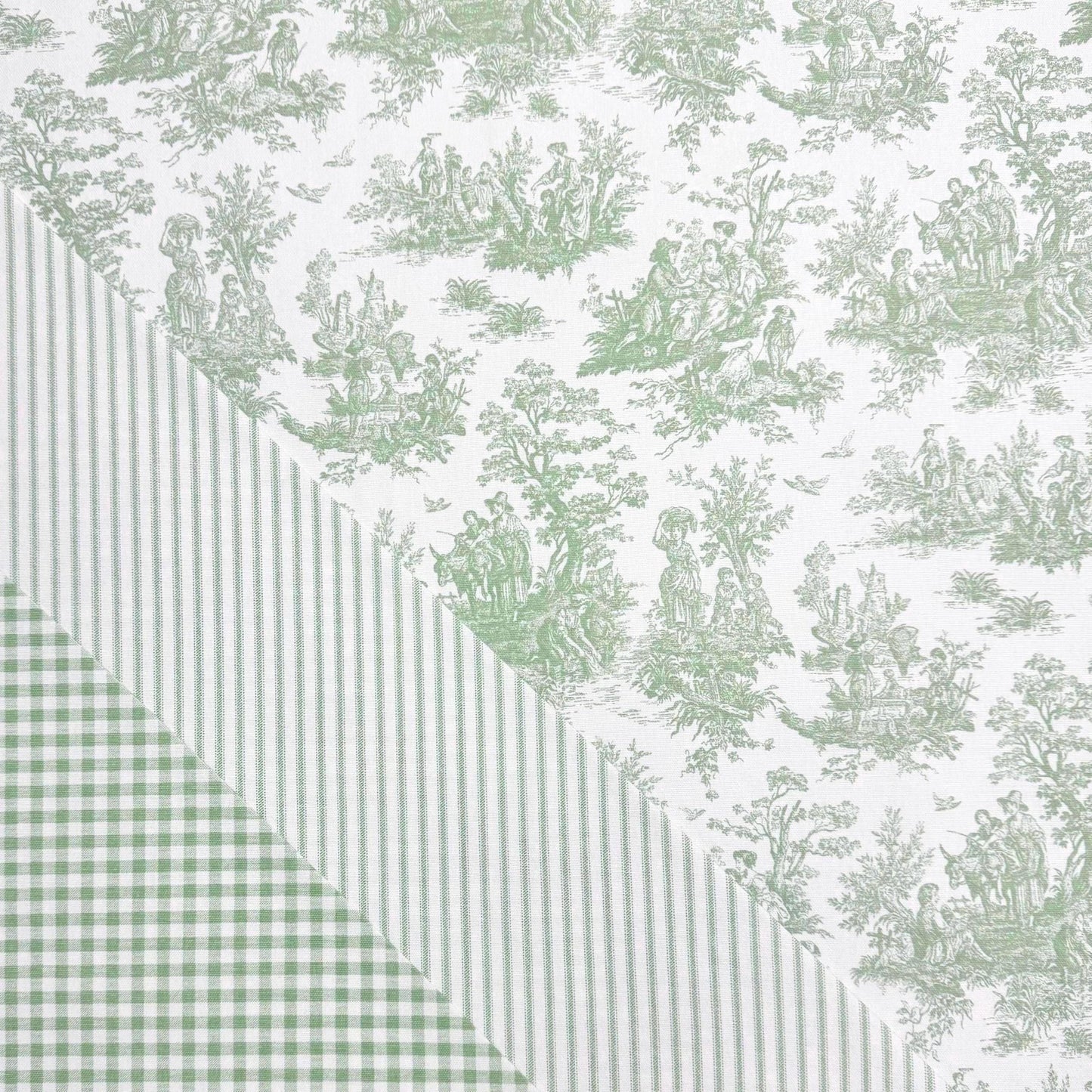 Sage Toile Fabric Light Green Gingham Cotton Pinstripe Soft Green Complementary Print Cottagecore Textile Kitchen Decor Curtain Tablecloth
