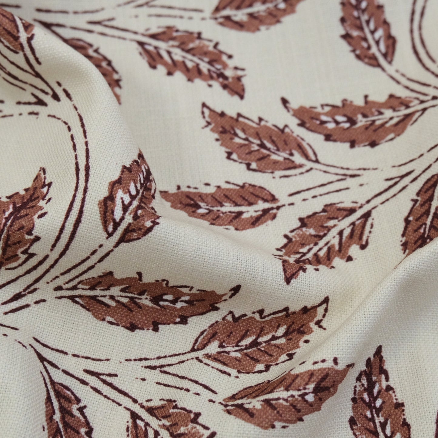 Sorrel Woodrose Deep Red Leaf Fabric - Burgundy Botanical Print
