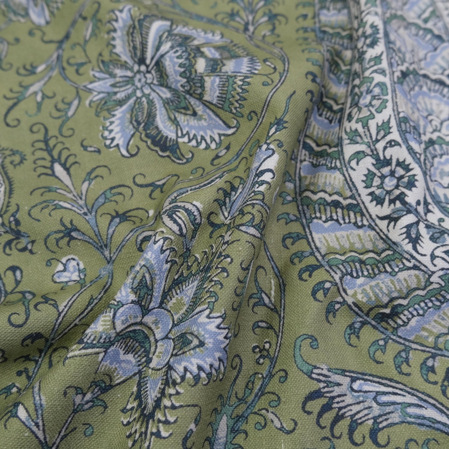 Green Botanical Paisley Fabric Tree Of Life Design