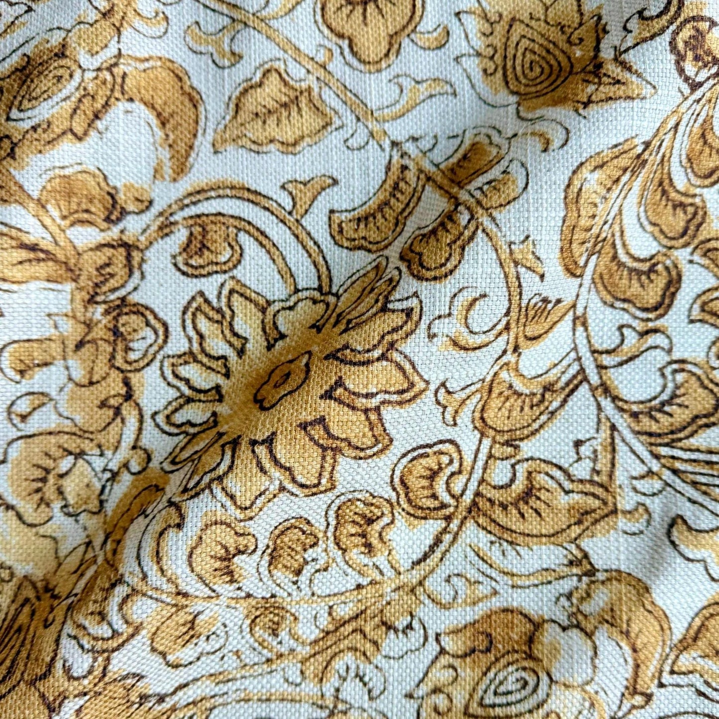 Gold Floral Print Fabric Yellow Vintage Style Upholstery Material French Country Drapery Fabric Cream Background Cafe Curtain Gift for Her