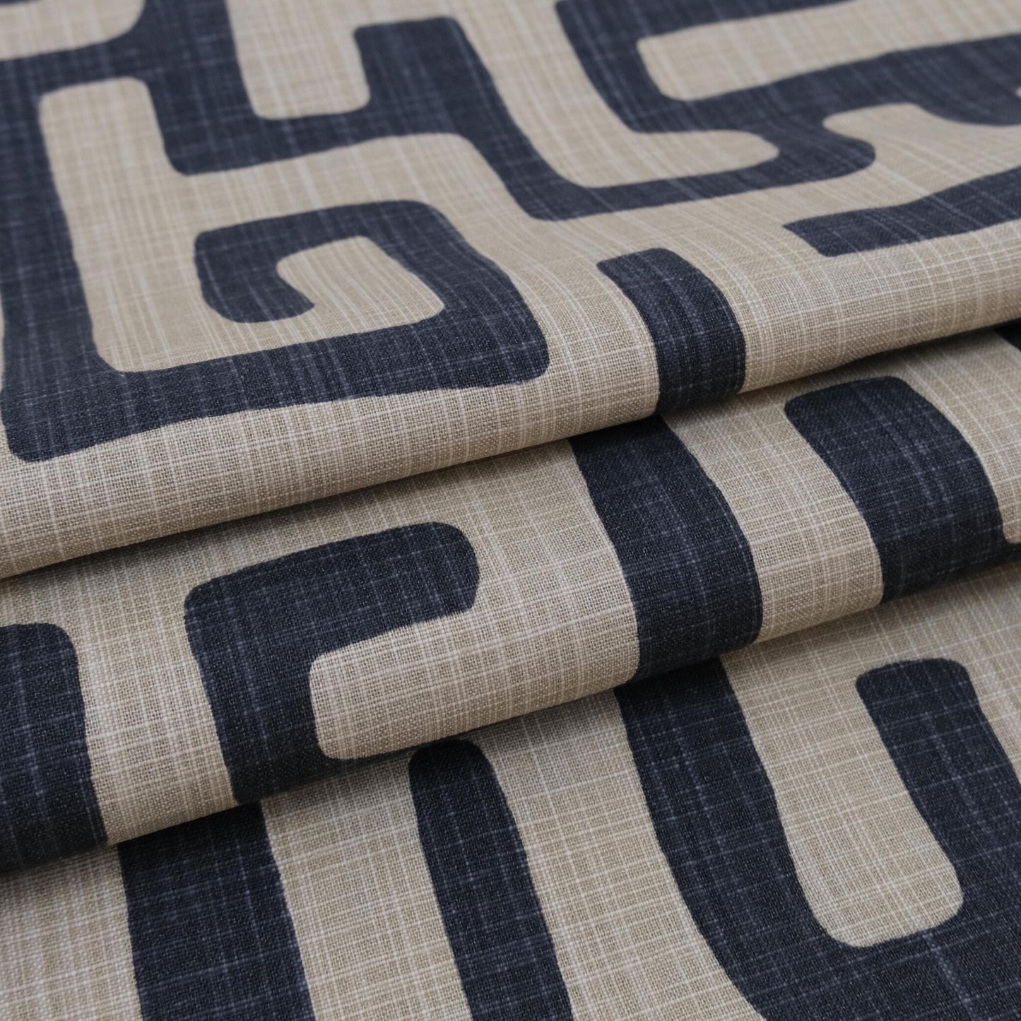 Tribal Maze Fabric by Yard Graphic Black Tan Abstract Print Slub Canvas