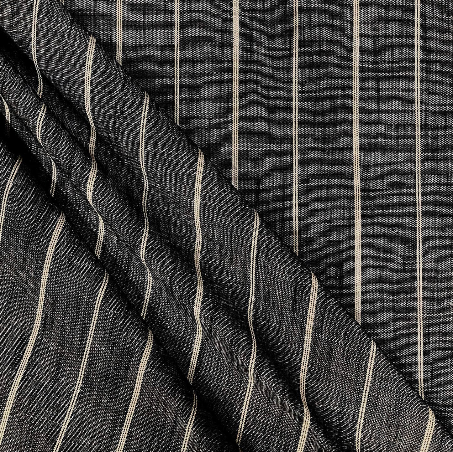 Charcoal Stripe Cotton Linen Blend Fabric Dark Gray
