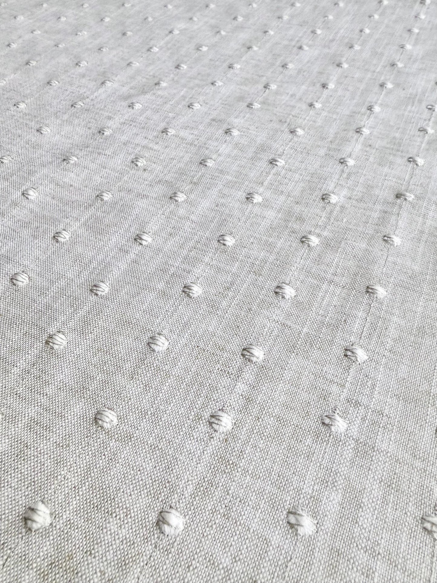 Pique Linen Cream Fabric with Vertical Dot Embroidery- Neutral Home Decor