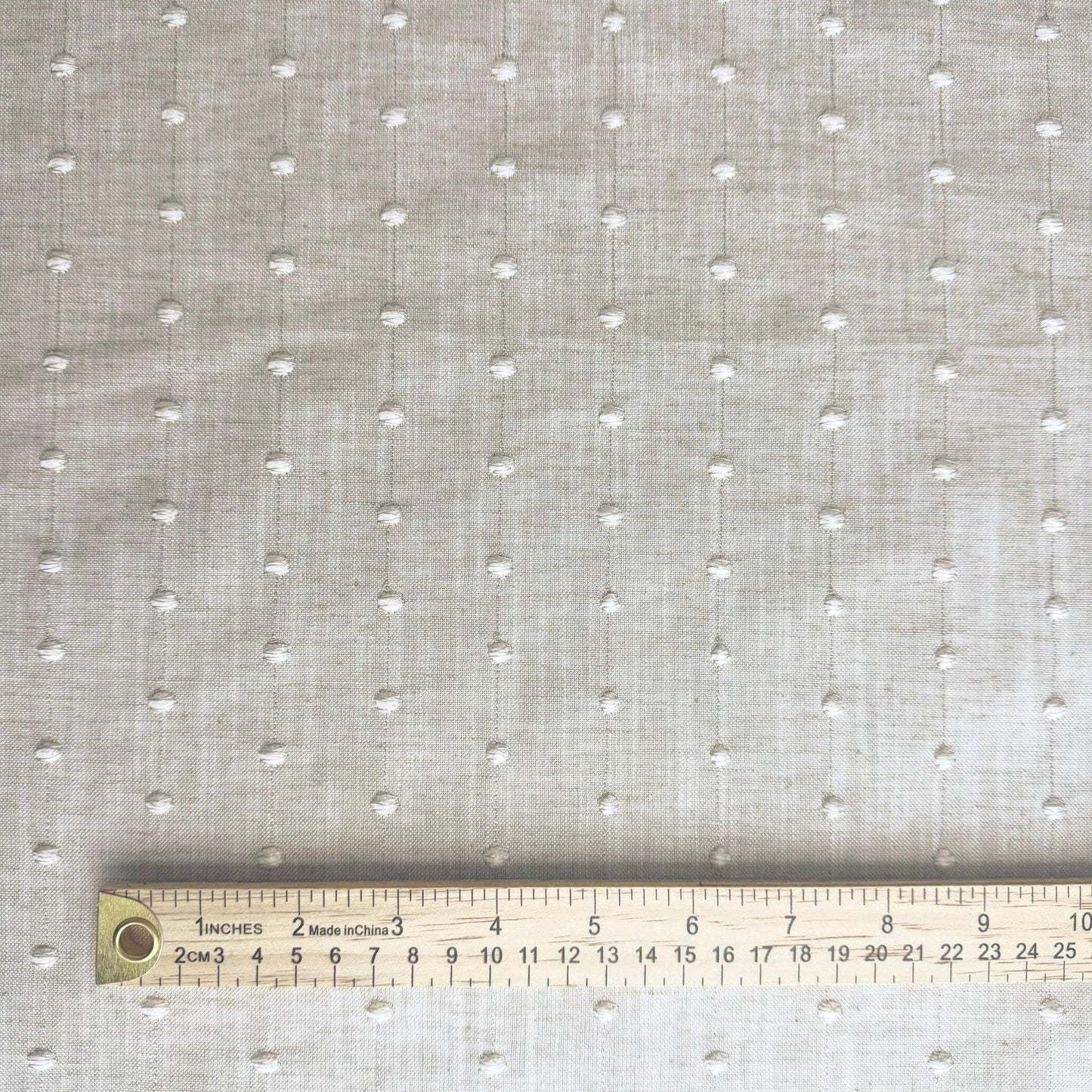 Pique Linen Cream Fabric with Vertical Dot Embroidery- Neutral Home Decor