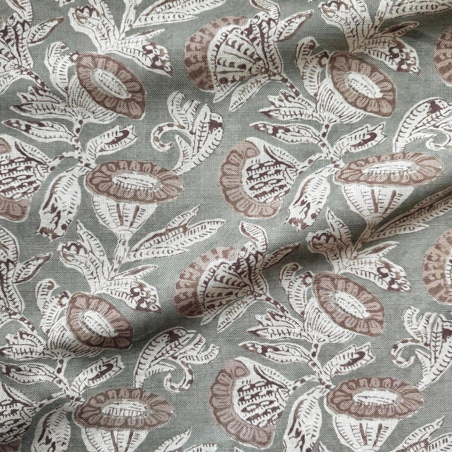 Sage Green Floral Cotton Fabric – Botanical Print Fabric by the Yard