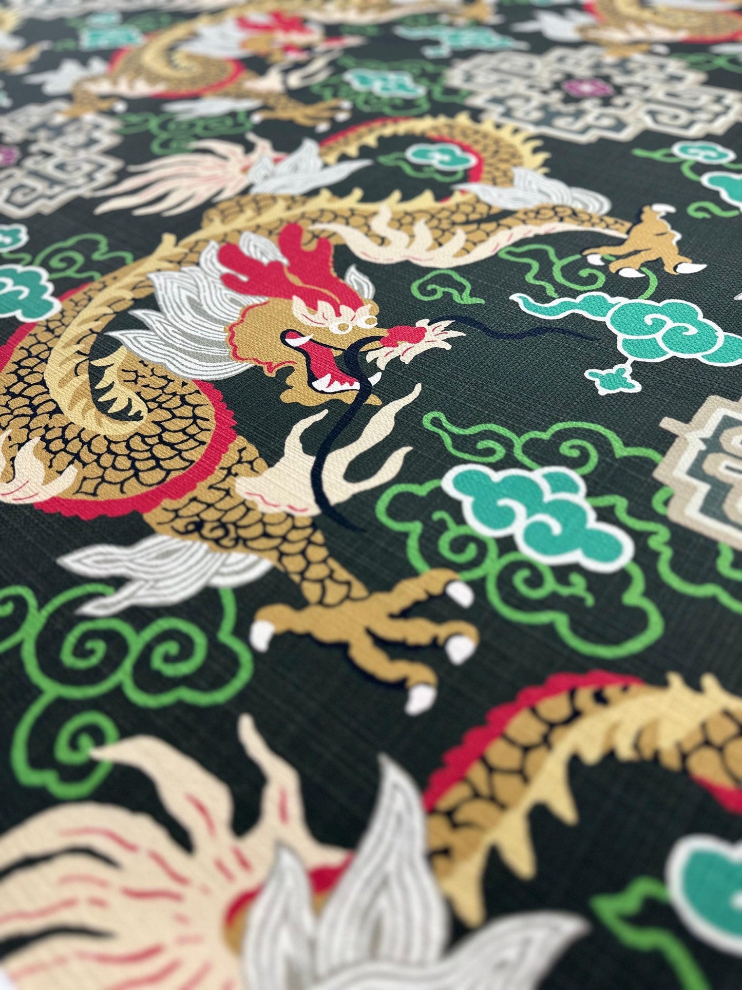 Zyrra Year of the Dragon Chinoiserie Fabric- Vibrant Chinese Dragon Print