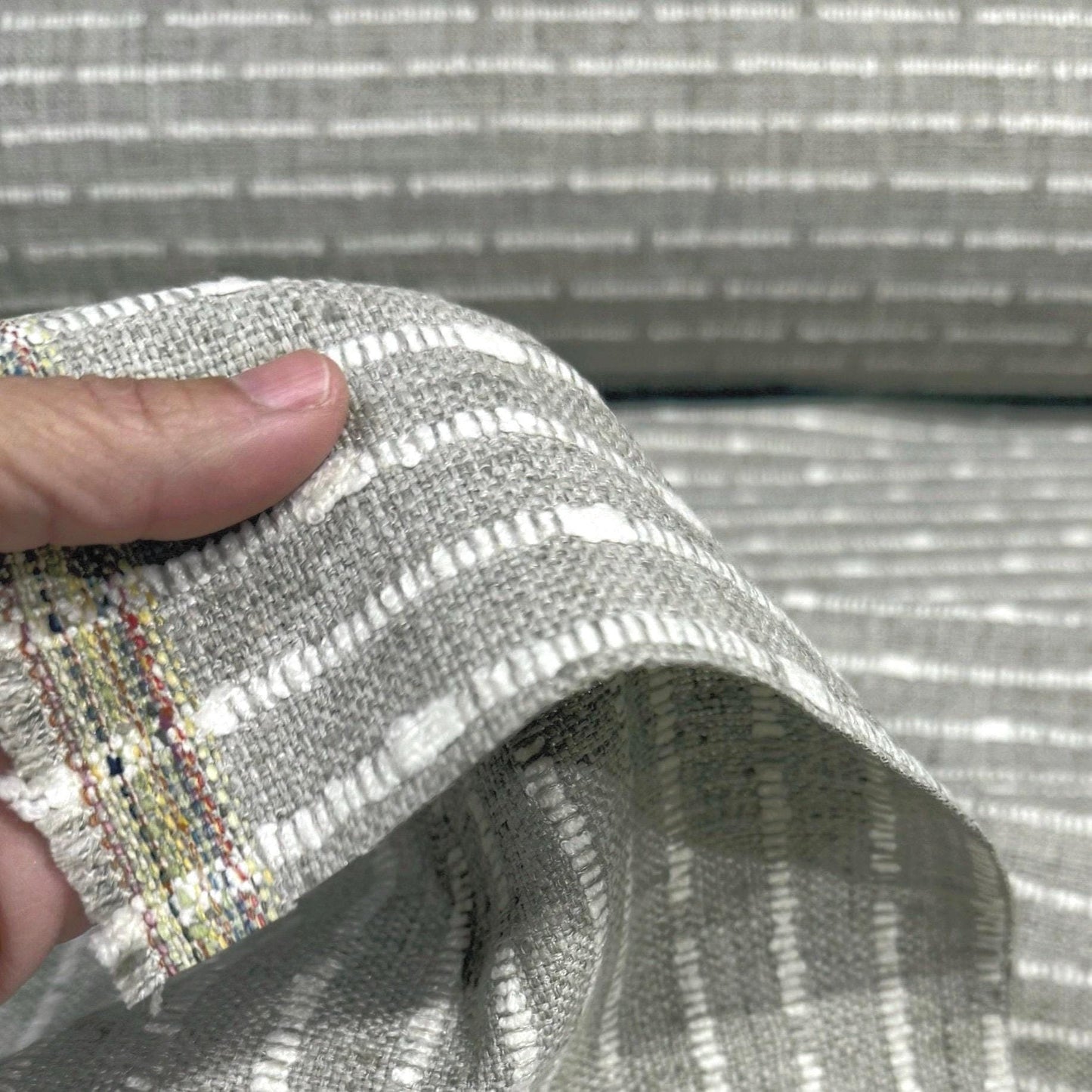 Warm Gray Striped Fabric Chunky slubby