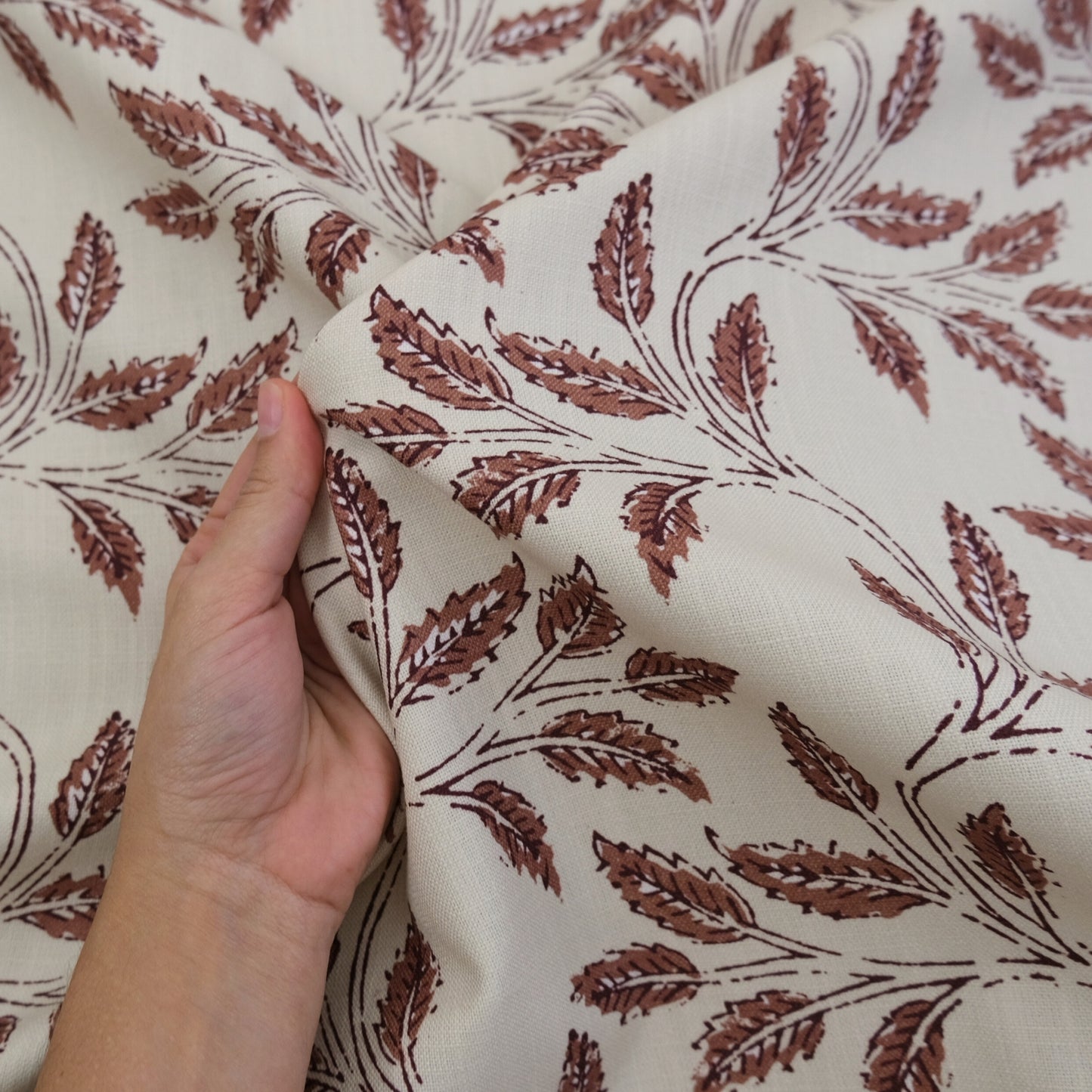 Sorrel Woodrose Deep Red Leaf Fabric - Burgundy Botanical Print