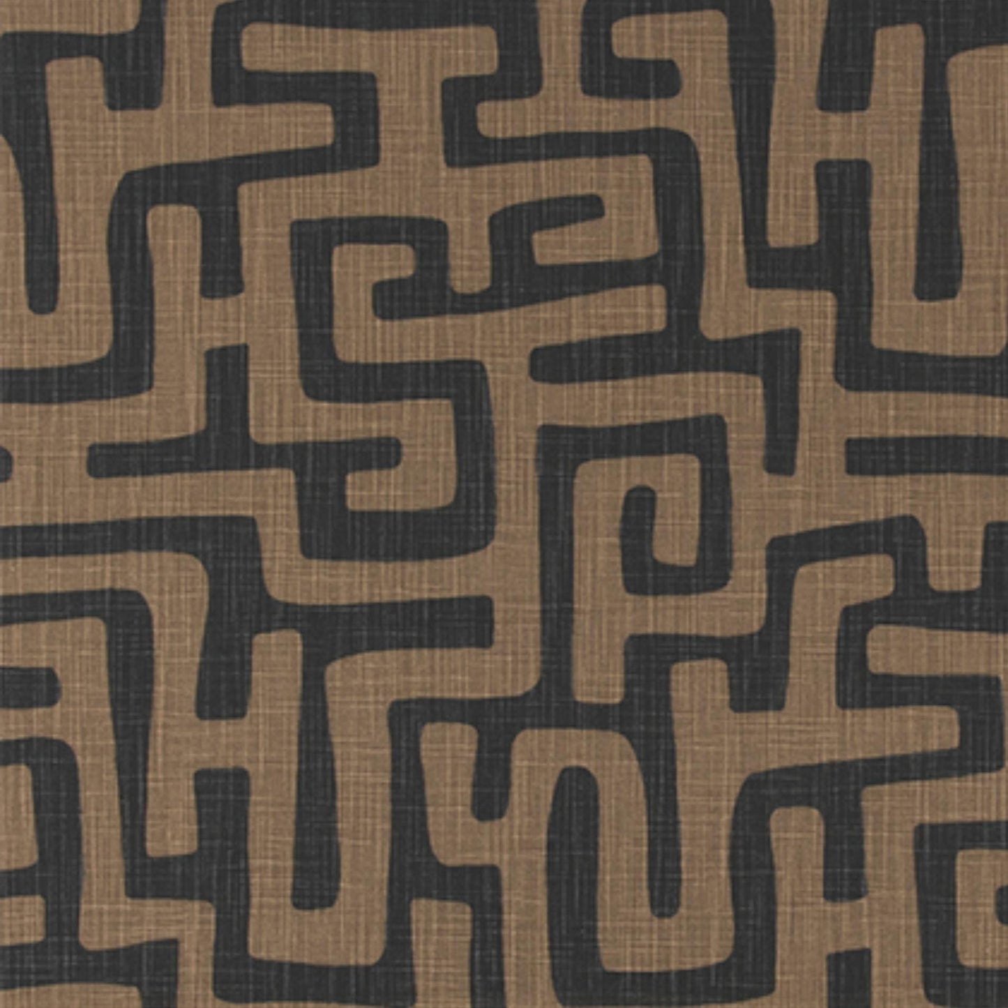 Geometric Fabric Brown Black Abstract Maze Canvas by Yard