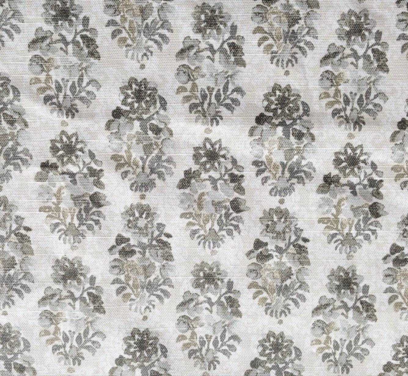 Stone Neutral Block Print Cotton Yardage Floral Fabric Grey Floral Modern Design Flower Blockprint Textile Quality Sewing Material