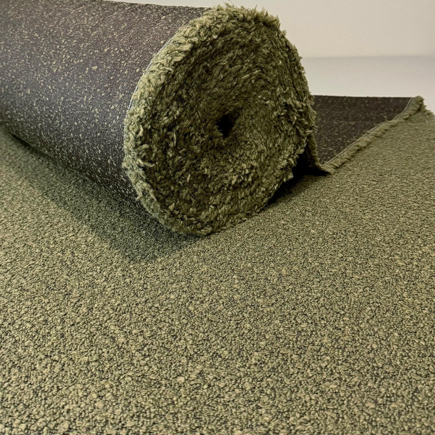 Moss Green Boucle Upholstery Fabric Durable Olive Nubbly Texture for Furniture