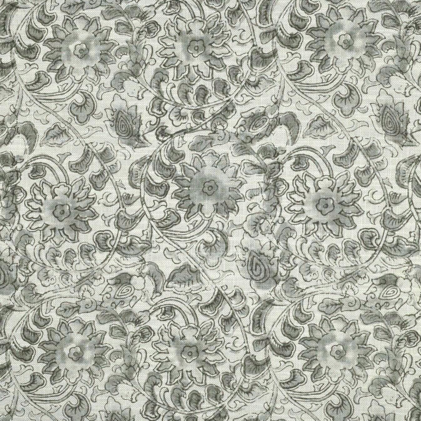 Gray Botanical Floral Fabric – Linen Cotton Blend for Drapery & Upholstery