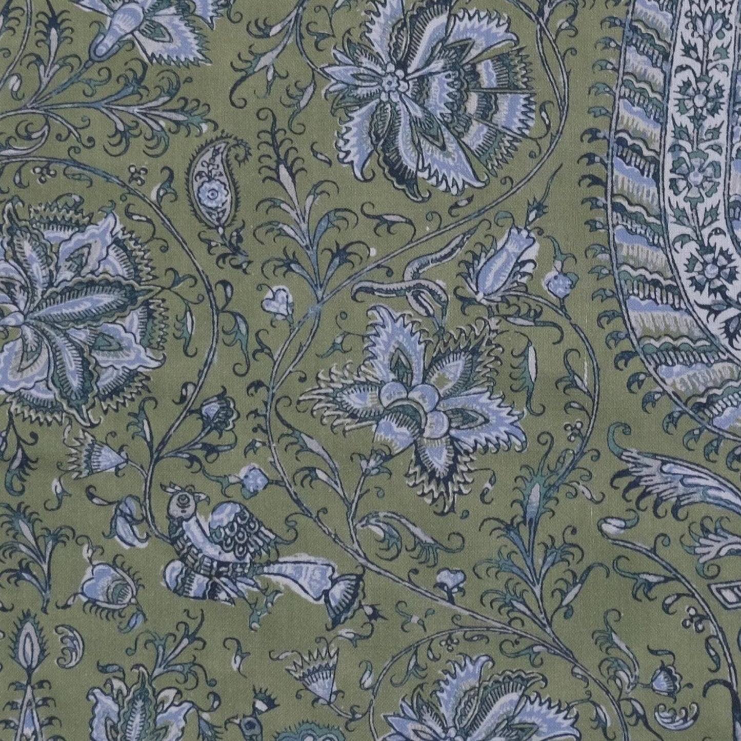 Green Botanical Paisley Fabric Tree Of Life Design