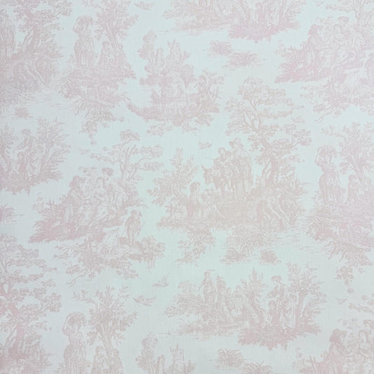 Pale Pink French Toile Fabric Nursery Drapery Upholstery Textile by the Yard Soft Pink Girl Bedroom Decor Vintage Style Cotton Cloth Accent