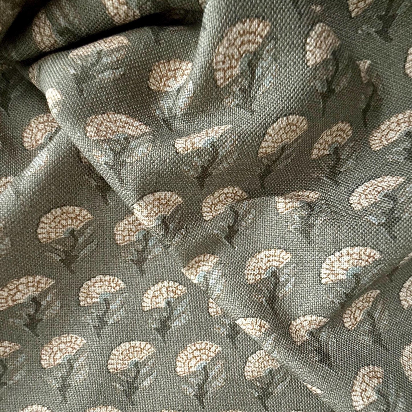 Bloomcrest Eucalyptus Small-Scale Sage Floral Block Print Fabric