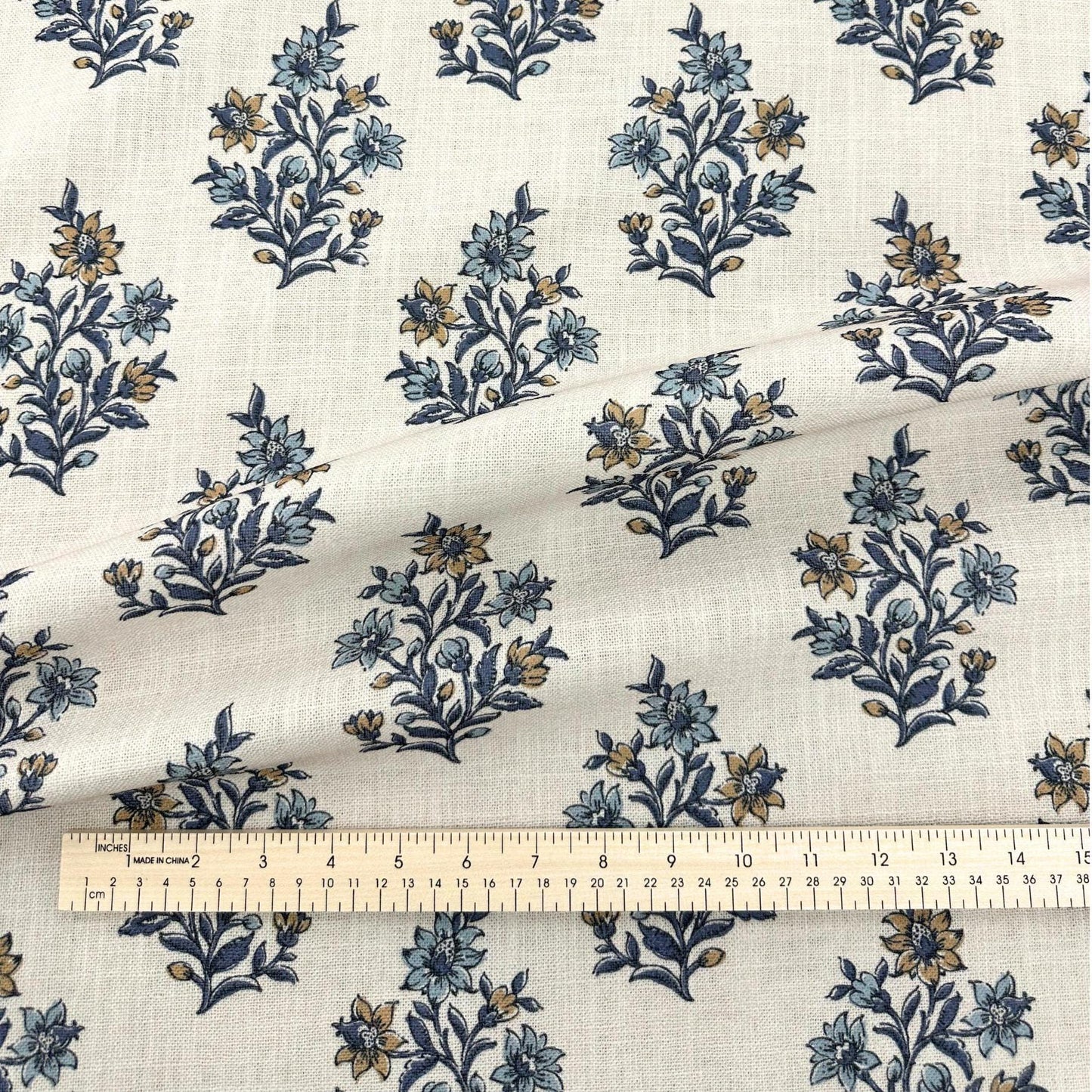 Fabric Drapery Interior French Blue Patterned Blue Floral Block Print