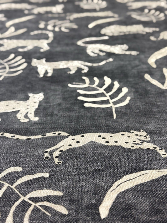 Leaping Cat Fabric Neutral Safari