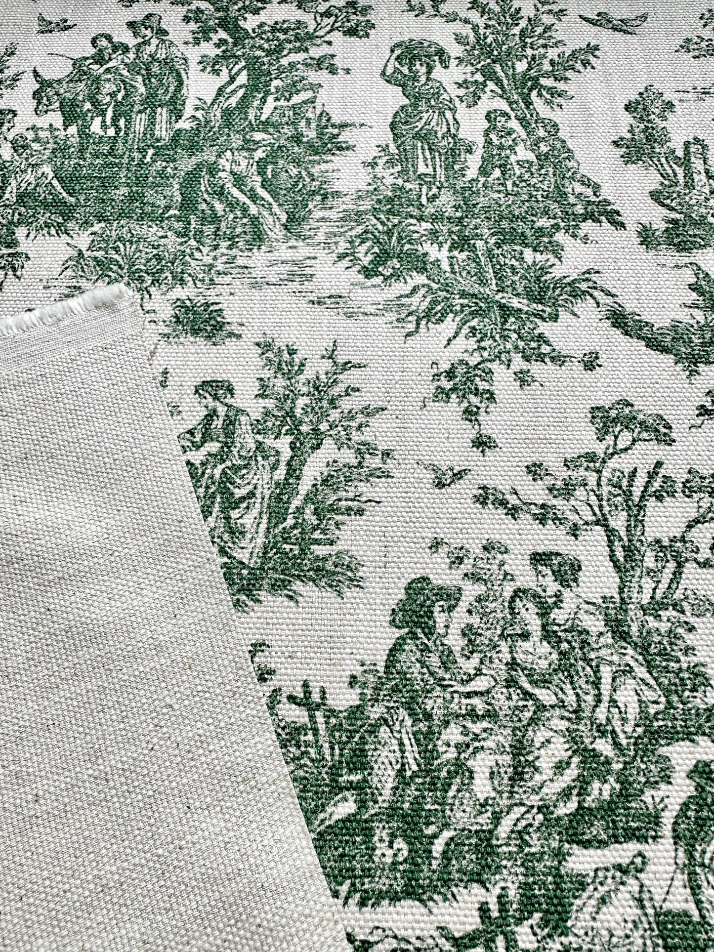 Green Toile Cotton Fabric Pastoral Landscape