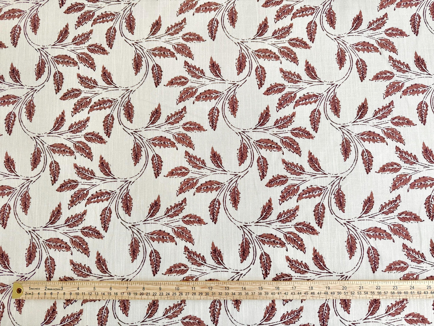 Sorrel Woodrose Deep Red Leaf Fabric - Burgundy Botanical Print