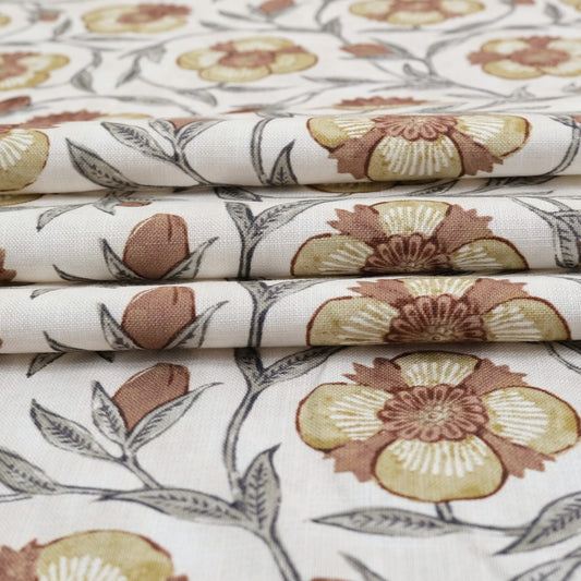 Aveline Turmeric Rust Yellow Floral Print Fabric- Designer Window Drapery & Upholstery