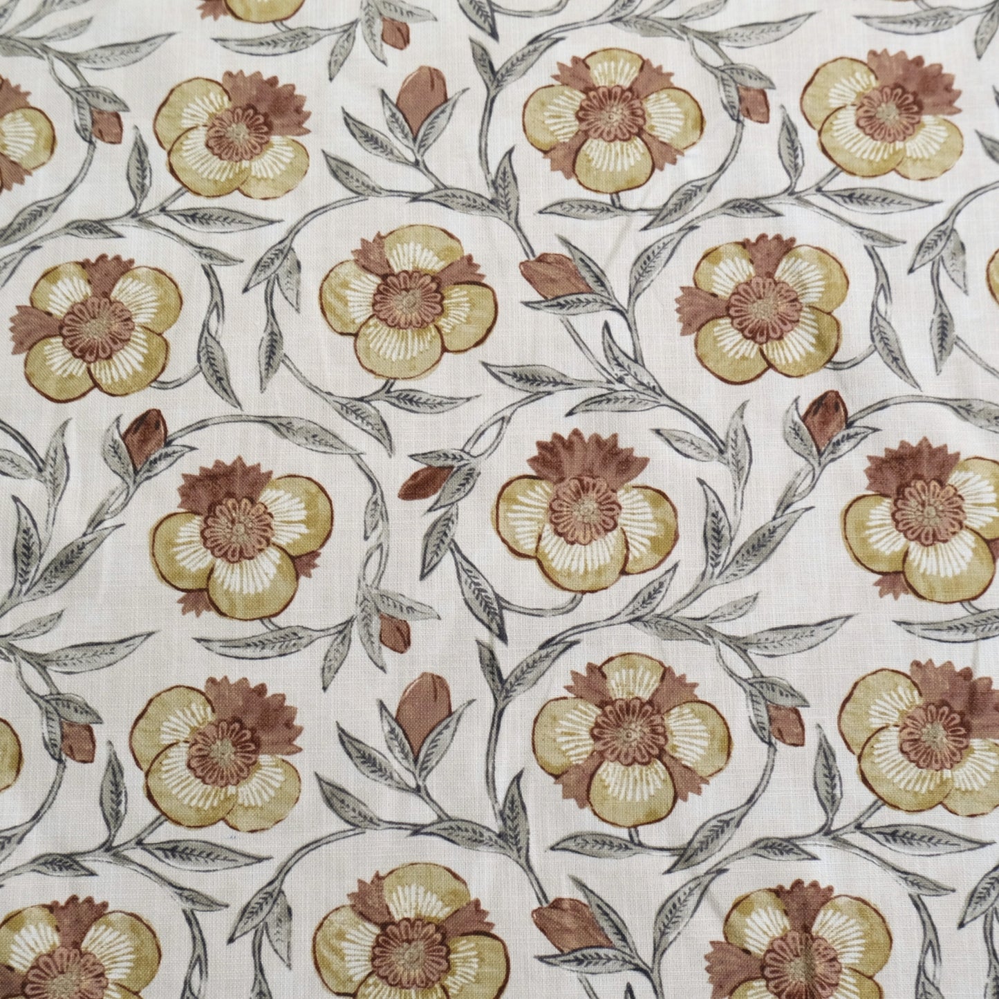 Aveline Turmeric Rust Yellow Floral Print Fabric- Designer Window Drapery & Upholstery