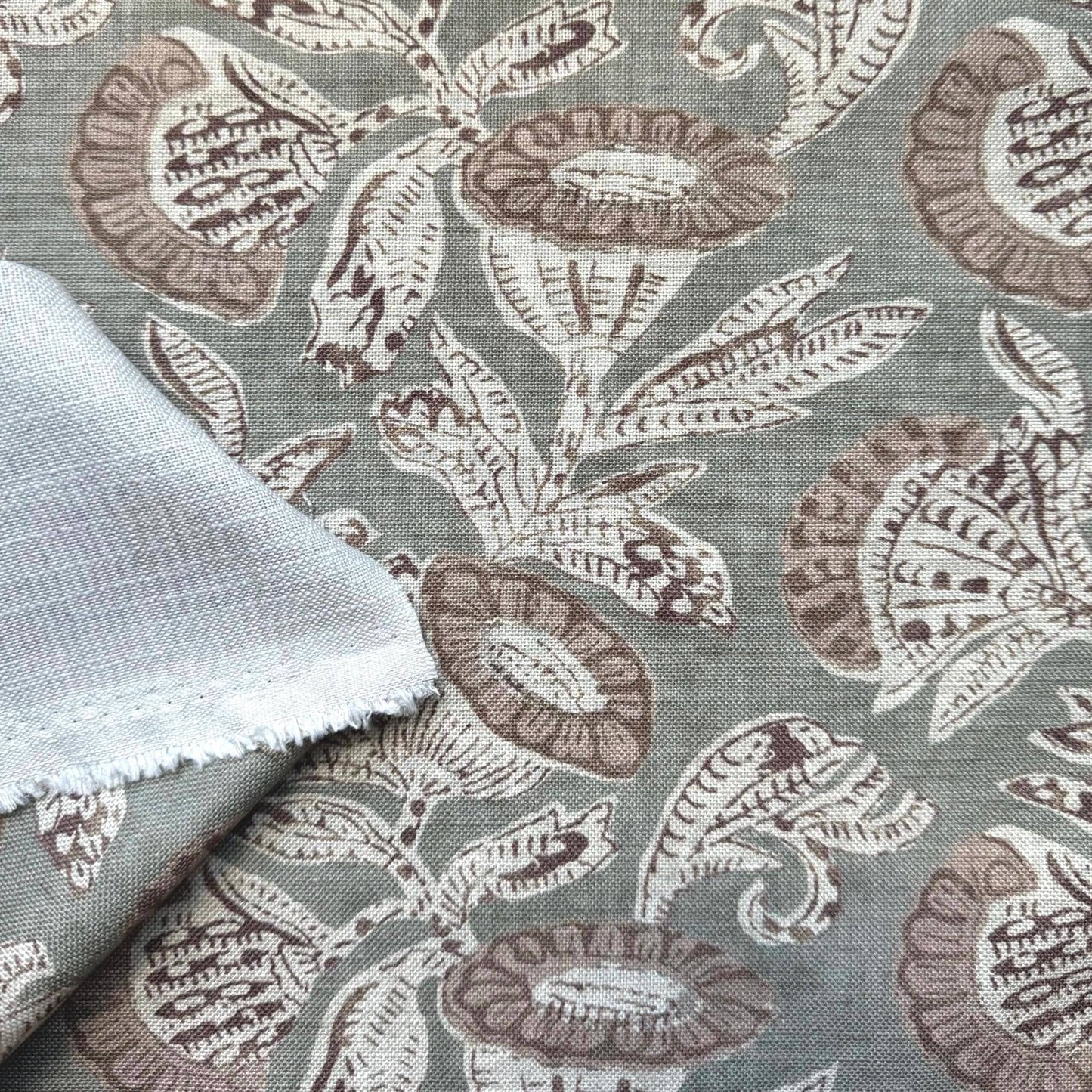 Sage Green Floral Cotton Fabric – Botanical Print Fabric by the Yard