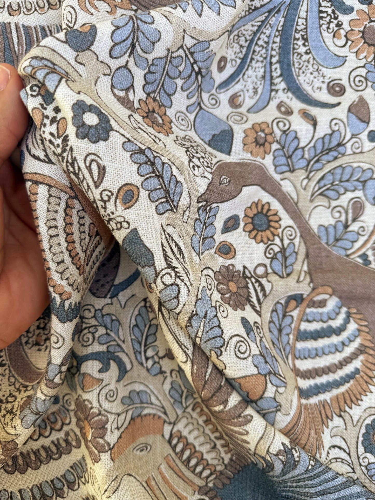Bird Fabric Teal Drapery Curtain William Morris Inspired