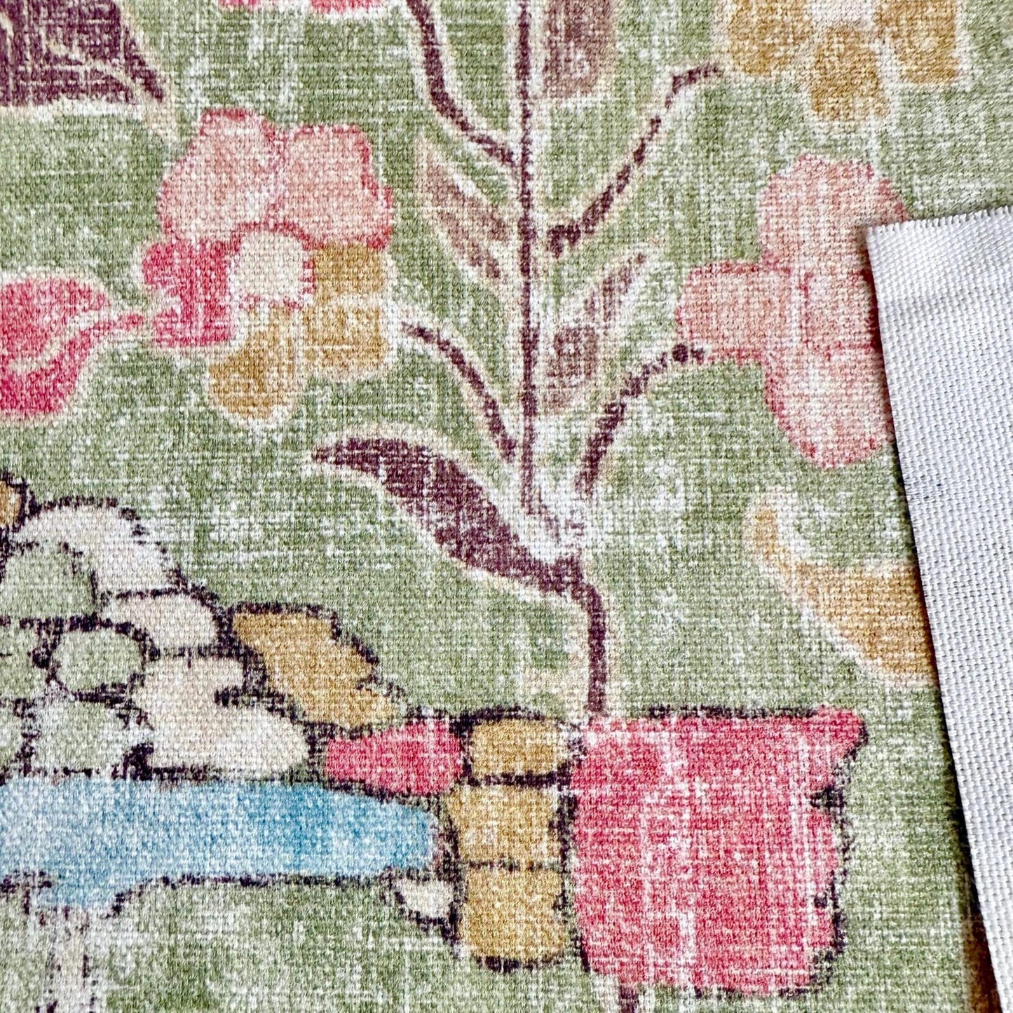 Elysian Pistachio Green Bird Pattern Cotton Fabric- Floral Home Decor