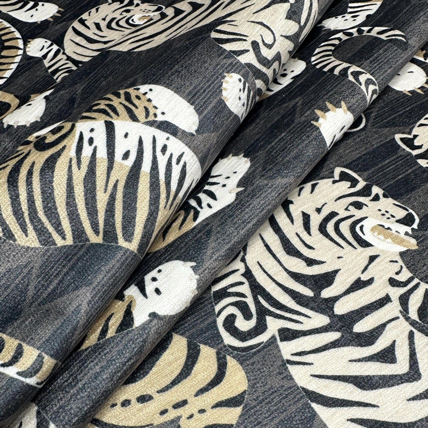 Gray Tiger Print Chenille Upholstery Fabric- Bold Animal Print for Home Decor