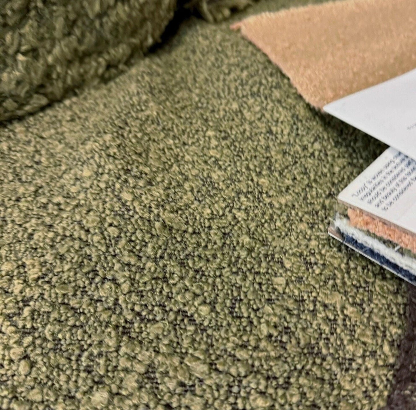 Moss Green Boucle Upholstery Fabric Durable Olive Nubbly Texture for Furniture