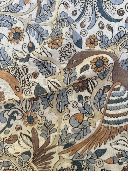 Bird Fabric Teal Drapery Curtain William Morris Inspired