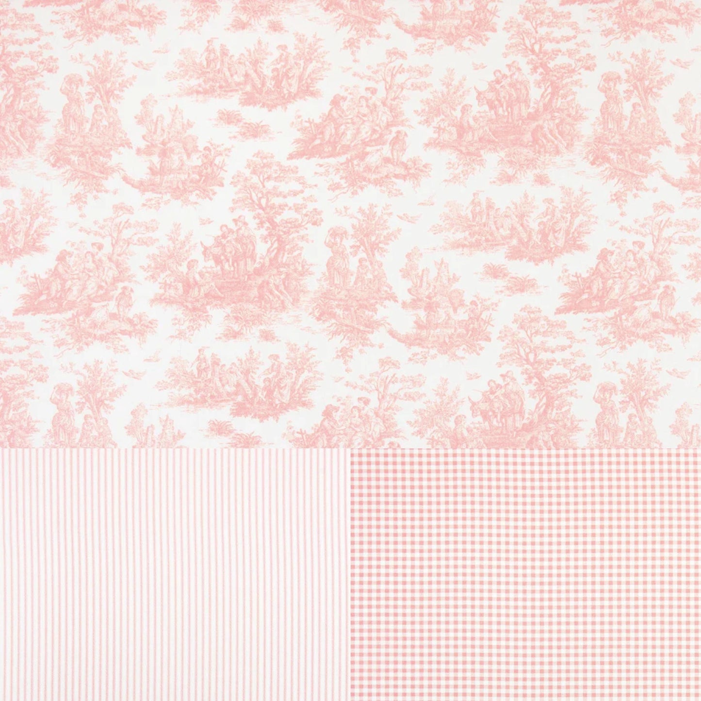 Coquette Pink Toile and Gingham Fabric – Romantic Cotton Blend by the Yard for Curtains, Pillows & Cottagecore Decor
