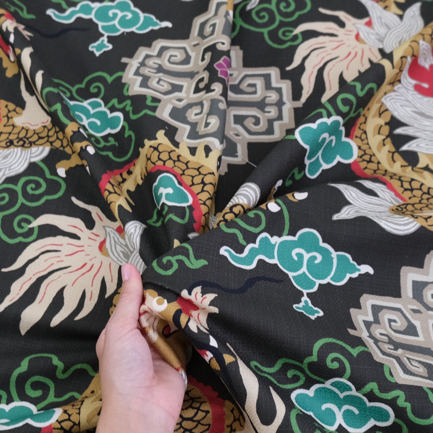 Zyrra Year of the Dragon Chinoiserie Fabric- Vibrant Chinese Dragon Print