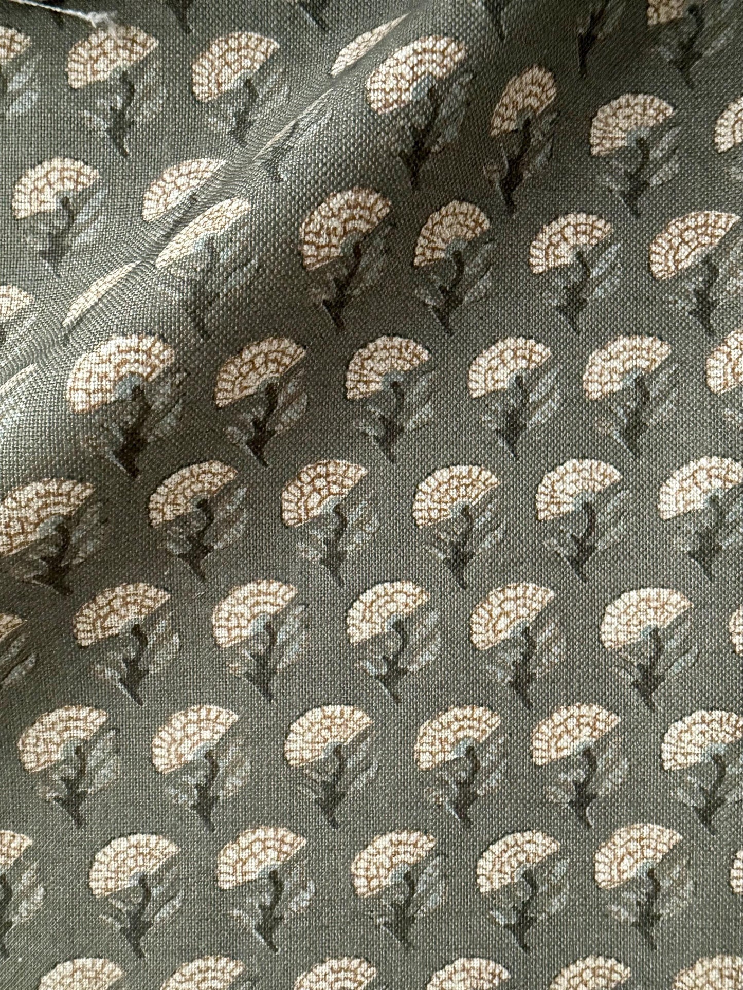 Bloomcrest Eucalyptus Small-Scale Sage Floral Block Print Fabric