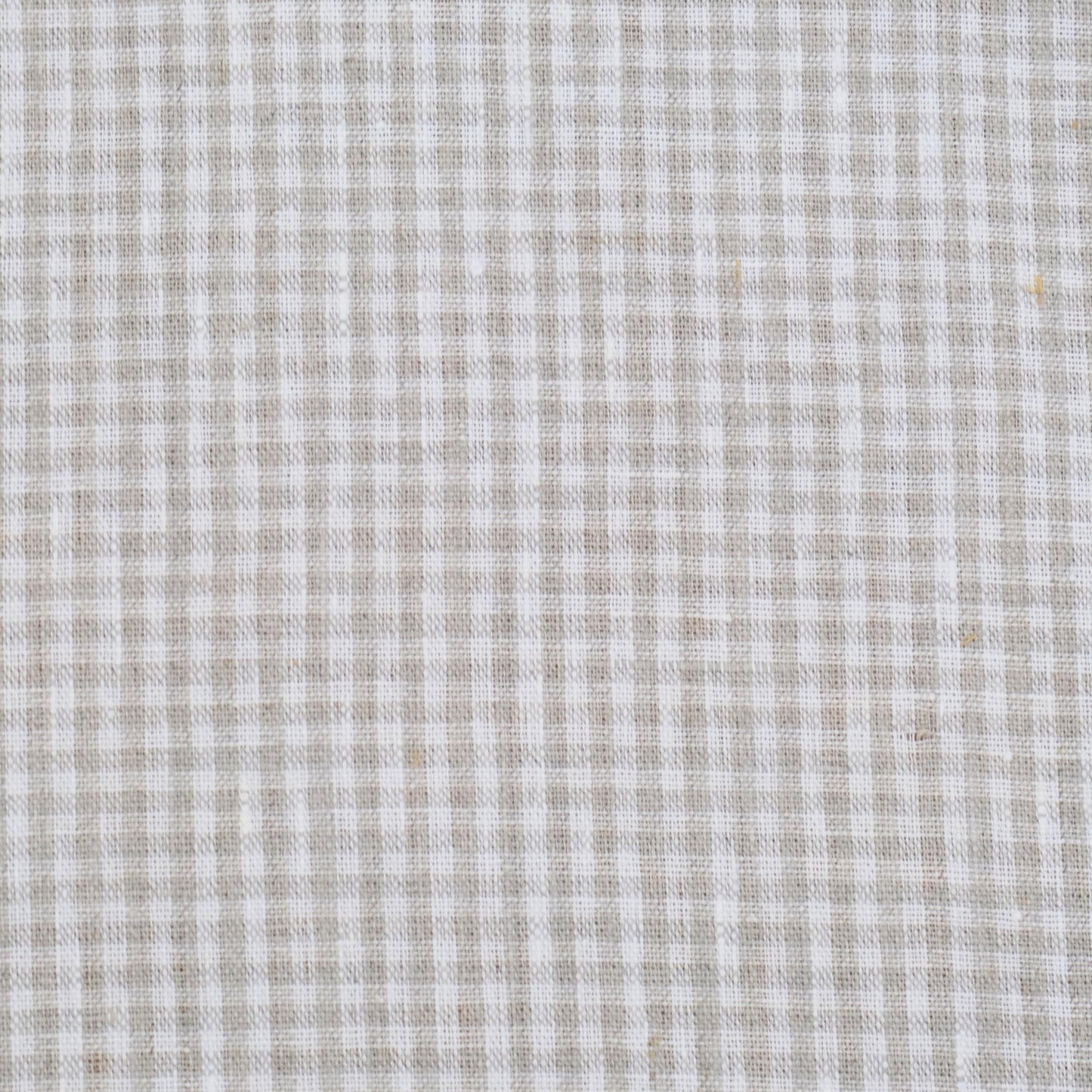 Beige gingham fabric with small neutral checks, cotton linen texture