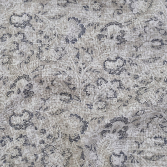 Taupe Gray Botanical Cotton Fabric by the Yard- Floral Drapery & Upholstery Fabric