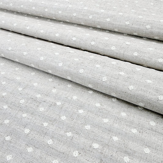 Ivory Textured Linen Blend Fabric- Embroidered Dot Upholstery Fabric for Home Decor & Crafts