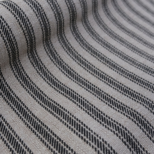Juno Black Stripe Ticking Fabric- Farmhouse Upholstery & Decor