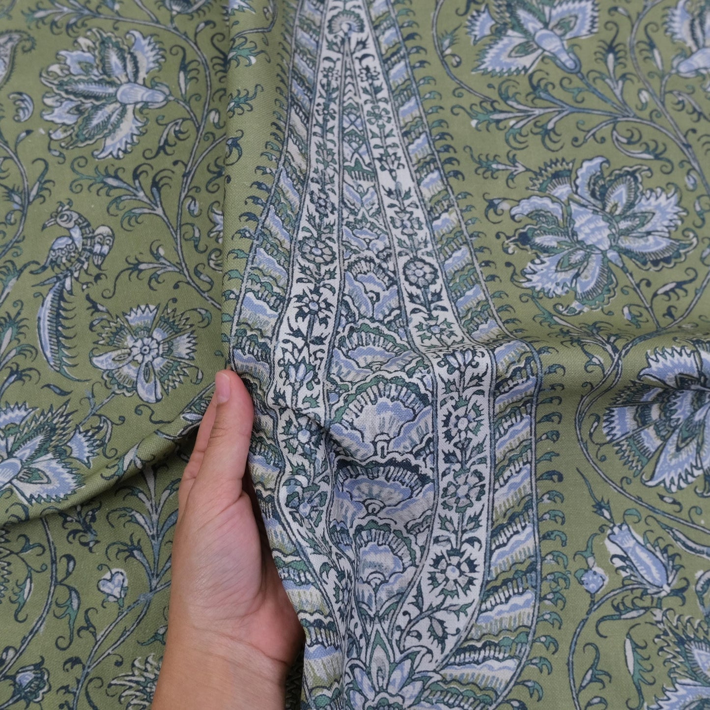 Green Botanical Paisley Fabric Tree Of Life Design