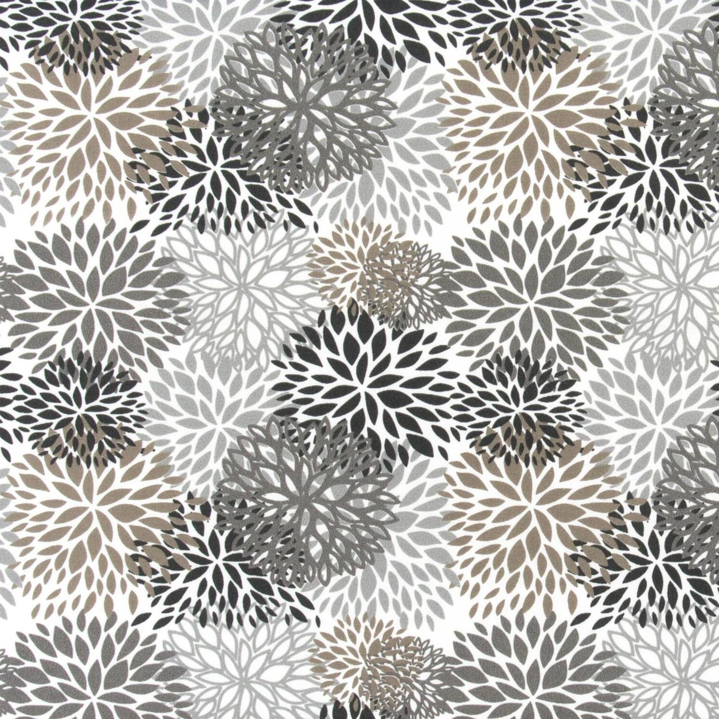 a repeating pattern of stylized flower-like shapes in various shades of gray, black, and white.